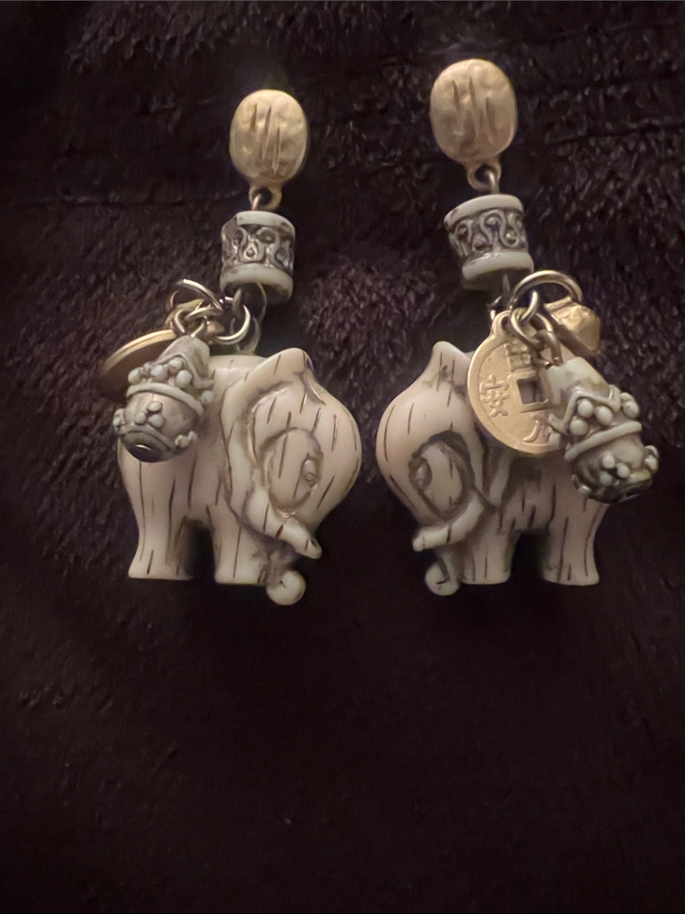 Ivory Elephant Charm Drop Earrings